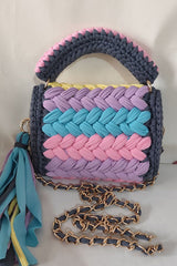 Contrast Color Stitching Braided Chain Tassel Bag