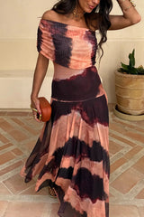 Unique Printed Off-the-shoulder Waisted Holiday Maxi Dress
