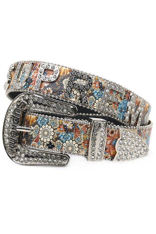 Fashionable Printed Rhinestone Letter-decorated Simple Belt