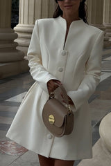 Solid Color Long-sleeved Slim-fit Button-down Casual Mini Dress