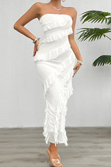 Solid Color Sexy Off-shoulder Slim Back Slit Maxi Dress