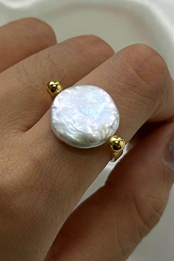 Fashion Button Pearl Polished Elegant Ring