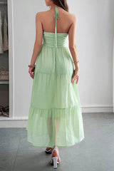 Solid Color Halterneck Tie Casual Holiday Style Maxi Dress