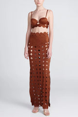 Elegant Openwork Slit Vacation Maxi Skirt