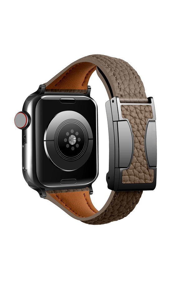 Fashionable Genuine Leather Lychee Pattern Double C Magnetic Buckle Watch Strap