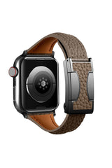 Fashionable Genuine Leather Lychee Pattern Double C Magnetic Buckle Watch Strap