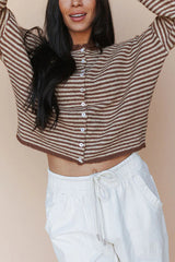 Fashionable Contrast Striped Casual Long-sleeved Knitted Cardigan