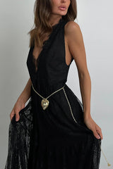 Fashionable Sheer Lace V-neck Backless Elegant Maxi Dress