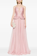 Fantasy Fairy Pleated Corset Chiffon Hem Strapless Maxi Dress