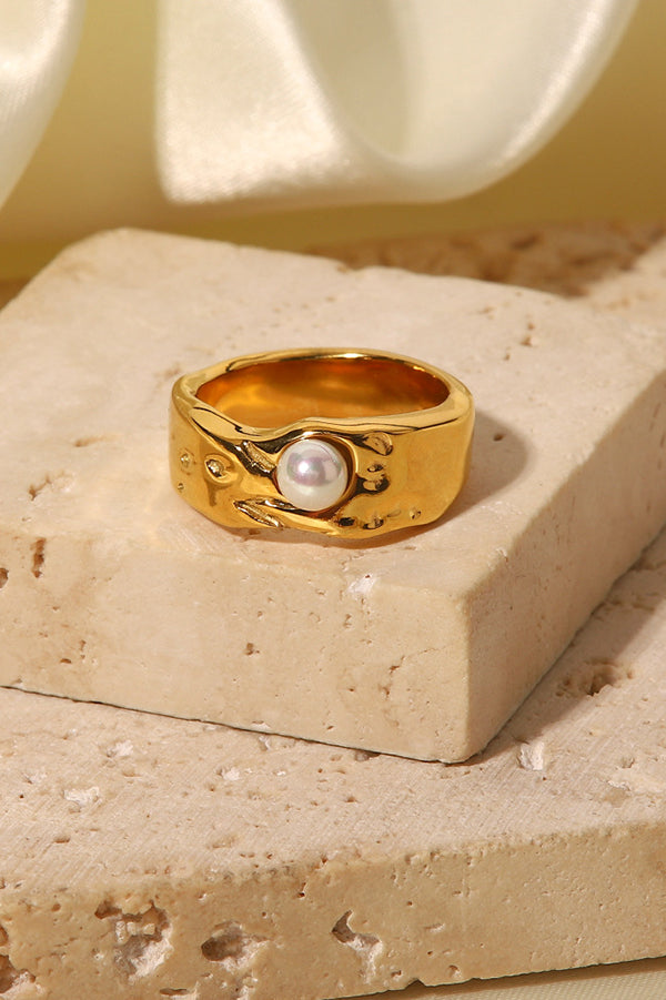 Fashion Gold Plated Stainless Steel Lava Pearl Ring