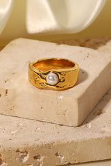 Fashion Gold Plated Stainless Steel Lava Pearl Ring
