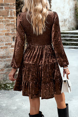 Elegant Velvet Round Neck Long Sleeve Mini Dress