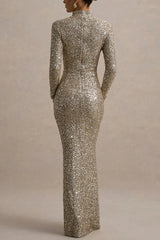 Galaxy Premium Sequin Turtle Neck Long Sleeve Maxi Dress