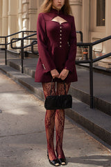 Elegant Long-sleeved Hollowed-out Button-down Slim-fit Mini Dress