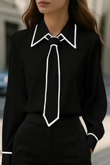 Fashion Contrast Tie Long-sleeved Casual Shirt