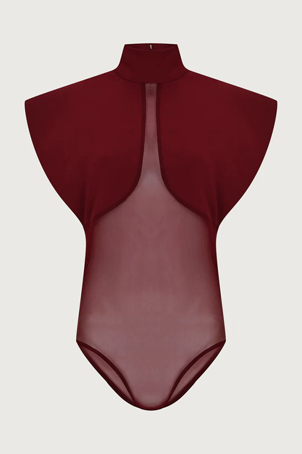 Vita Mesh Patchwork High Neck Wide Sleeve Bodysuit and High Rise Pocket Slit Pants Set