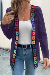 Bohemian Style Floral Edge Long Sleeve Casual Knitted Cardigan
