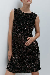 Glam Season Velvet Sequin Back Oversized Bow Design Sleeveless Loose Mini Dress