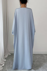 Solid Color Elegant V-neck Knot Decoration Loose Maxi Dress