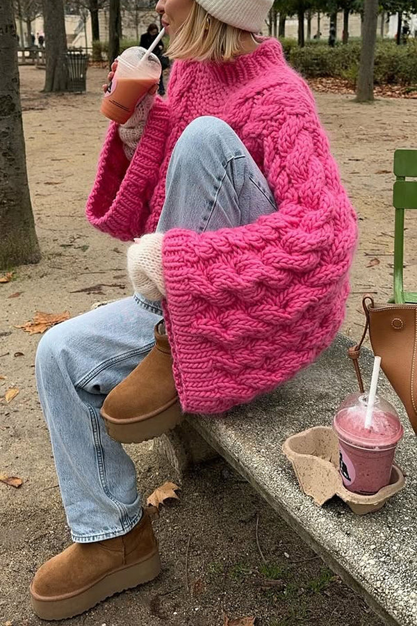 Solid Color Loose Round Neck Long Sleeve Casual Knitted Sweater