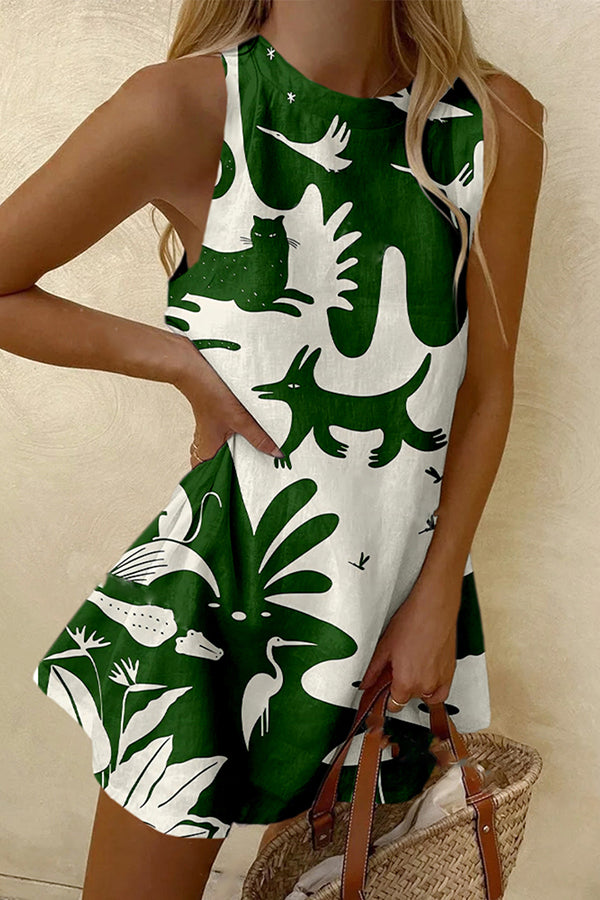Abstract Animal Print Sleeveless Resort Mini Dress