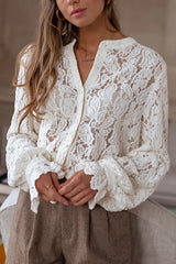 Fashionable Lace Long-sleeved Casual Button-down Shirt