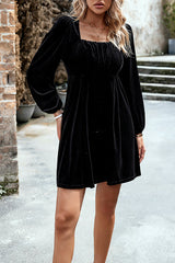 Velvet Square Neck High Waist Mini Dress