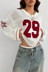 Number 29 Pattern Fashion Casual Street Trend Printed V-neck Long-sleeved Knitted Sweater