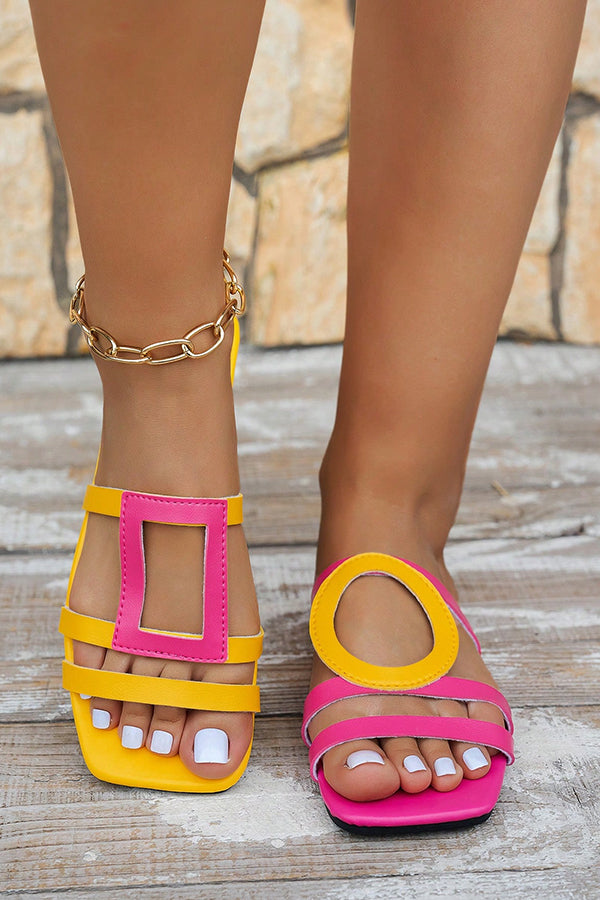 Fashionable and Casual Color-blocked Simple Flat Sandals