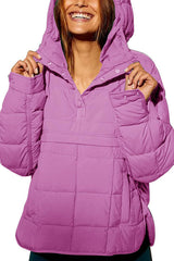 Solid Color Hooded Long-sleeved Loose Pocket Padded Top