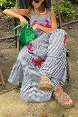 Funny Suer Plaid Lobster Print Square Neck Layered Maxi Dress