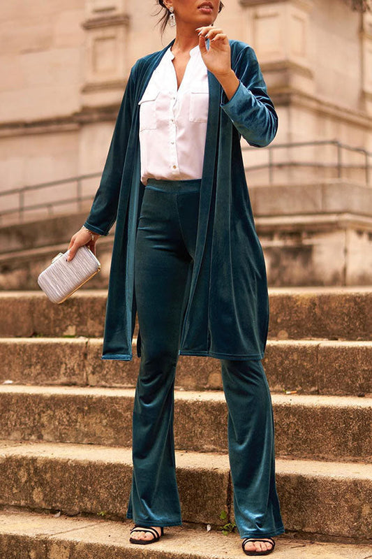 Claudia Velvet High Rise Elastic Waist Flare Pants