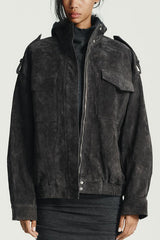 Fashionable Suede Loose Pocket Leather Jacket