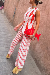 Good Luck Linen Blend Koi Pattern High Rise Elastic Waist Loose Pants