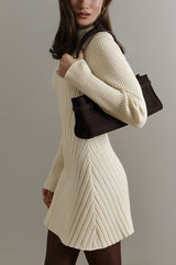 Solid Color Long-sleeved Slim-fit Elegant Knitted Mini Dress