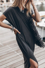 Simple and Effortless Open Sleeve Slit Oversized T-shirt Midi Dress