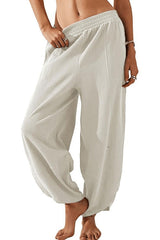 Solid Color Casual Elastic Waistband Wide-leg Pants