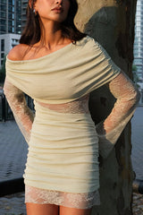 Fashion Lace Panel Long Sleeve Slim Fit Knit Mini Dress