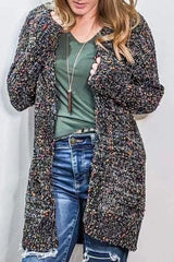 Aminga Colorful Spotted Pocket Crochet Long Sleeved Cardigan