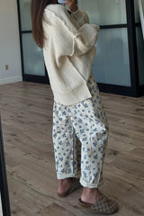 Solid Color Loose Long-sleeved Round Neck Knitted Split Sweater