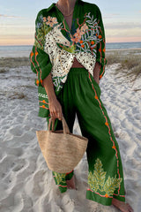 Spotted Horse Print Oversized Shirt and Elastic Waist Pocket Pants Set