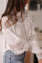 Stylish Hollow-out Patchwork Long-sleeved Elegant Shirt