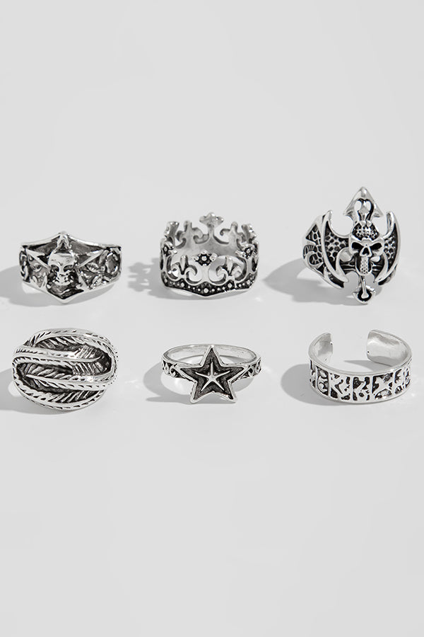 Dark Punk Retro Ring Set