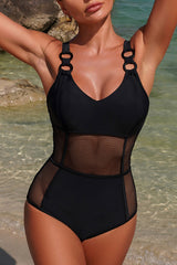 Fashionable See-through Mesh Spliced stretch One-piece Swimsuit