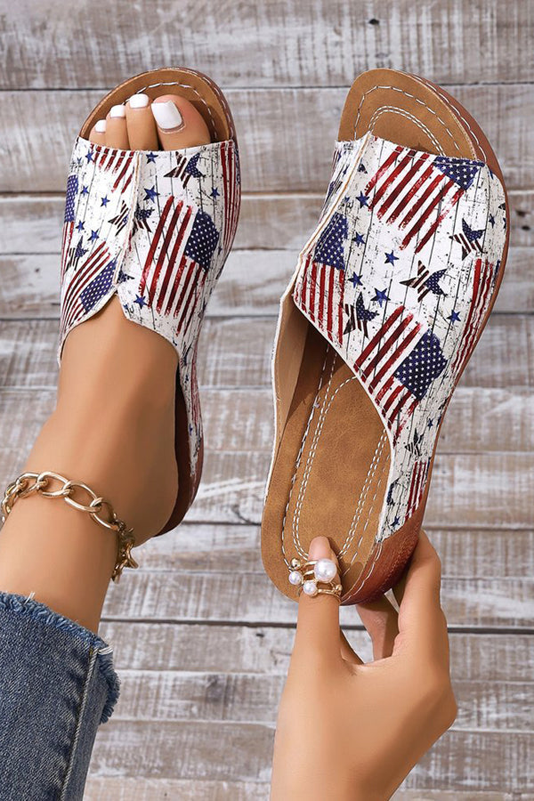 Independence Day Stars and Stripes Wedge Heel Peep Toe Slides