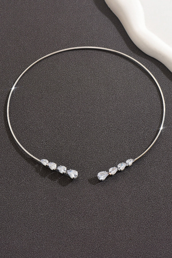 Fashionable Teardrop-shaped Zircon Copper Coil Open Necklace