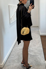 Solana Satin Draped Ribbons High Neck Long Sleeve Elastic Wst Mini Dress