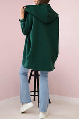 Solid Color Loose Hooded Zip-up Casual Sports Jacket