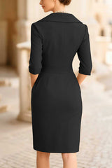 Solid Color Elegant Lapel Fitted Waist Slim Professional Mini Dress