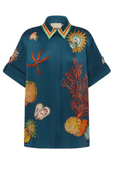 Linen Blend Unique Print Lapel Short Sleeve Shirt and Elastic Waist Loose Pocket Wide Leg Pants Set